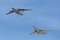 The tanker Ilyushin Il-78 and strategic bomber Tu-160 Royalty Free Stock Photo